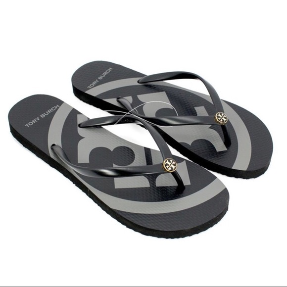 TORY BURCH Emory Flip Flops BLACK/GRAY - Picture 2 of 4